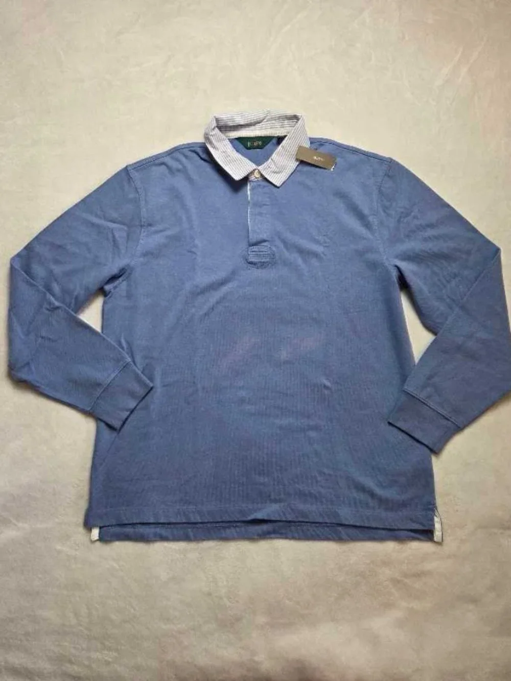 New (flaw) L J.Crew rugby shirt with striped oxford collar blue longsleve polo 1
